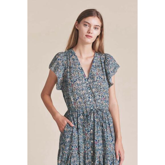 Trovata Birds of Paradis Kristi Dress Sea Mist Floral XS Cotton Blend Midi - Picture 2 of 12